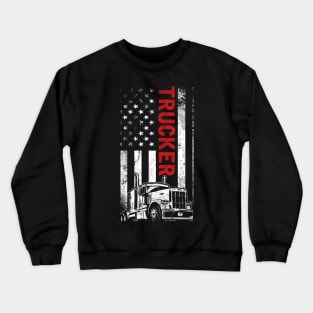 Vintage Trucker Gift American Flag Truck Driver Crewneck Sweatshirt